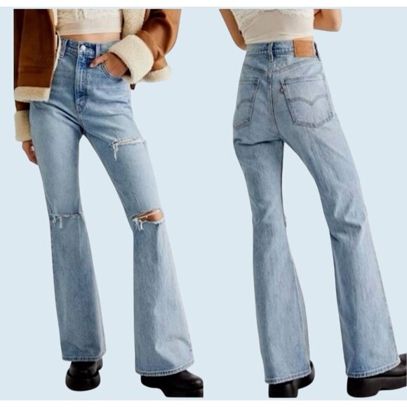 LEVI'S Premium 70s High Flare Distressed Jeans Size 26 - Picture 1 of 8